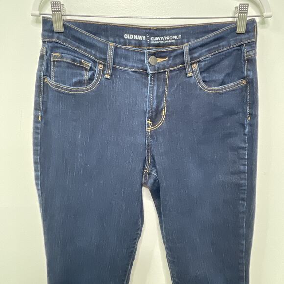 Old Navy Women Jean Mid Rise Curvy Denim Dark Blue 6 Short Pockets Stretch Basic - Picture 2 of 10